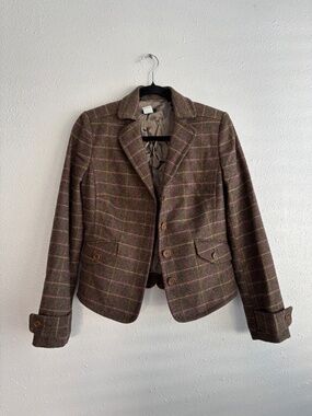 J.Crew Y2K Wool Equestrian Windowpane Plaid Brown Blazer Jacket